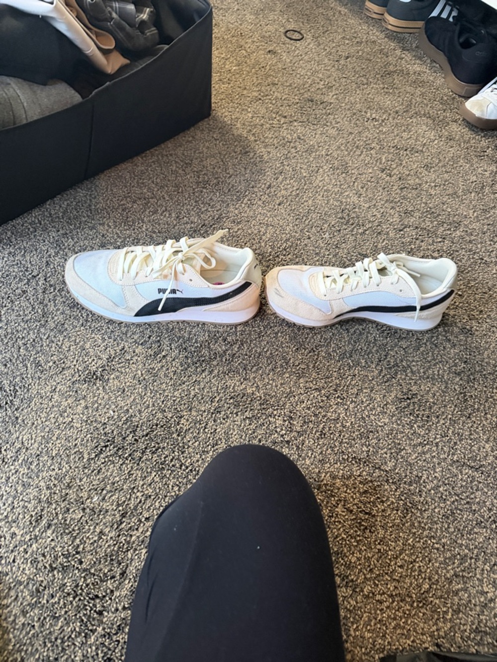Puma White and Black Retro Runner Sneakers